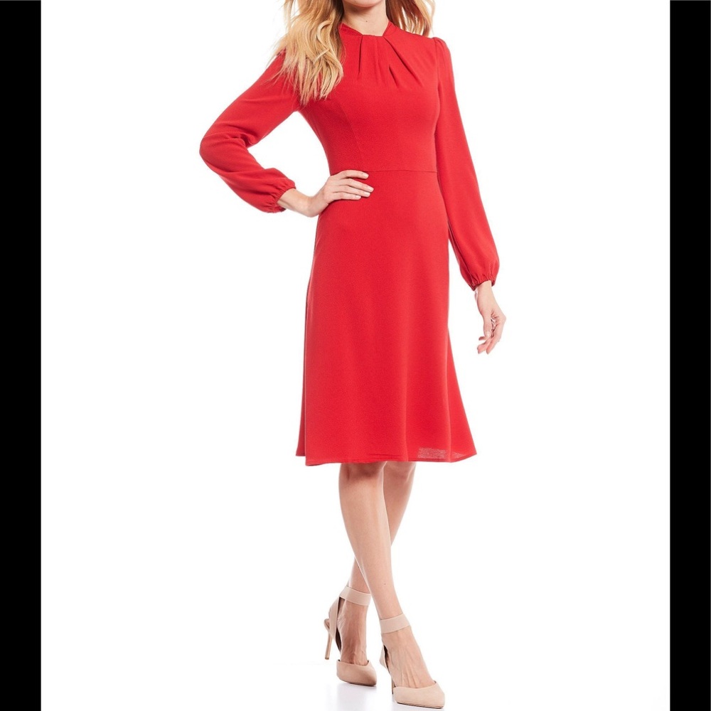Maggy London Red Long Sleeve Midi Dress